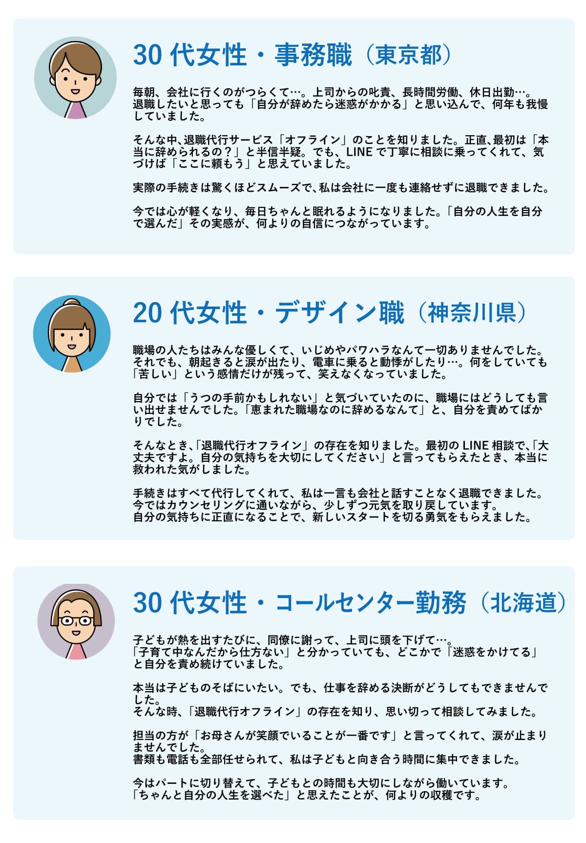 仕事を辞めたい.パワハラ.モラハラ.ブラック企業.離職票.退職代行.弁護士監修.全額保証.安心.安全.Off-line.オフライン.体験談